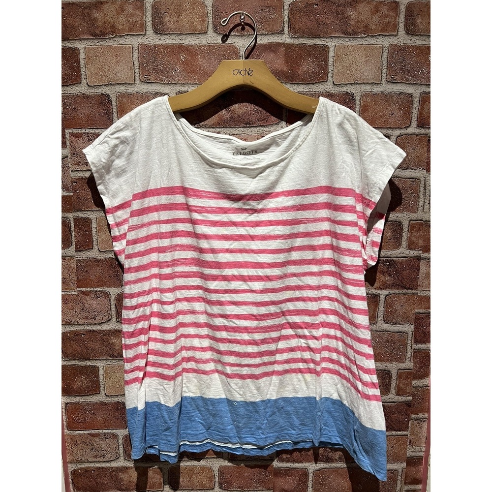 Talbots Women SizeXL BoatNeck Short‎ Slv Multi-Colored Casual T-Shirt 100%Cotton